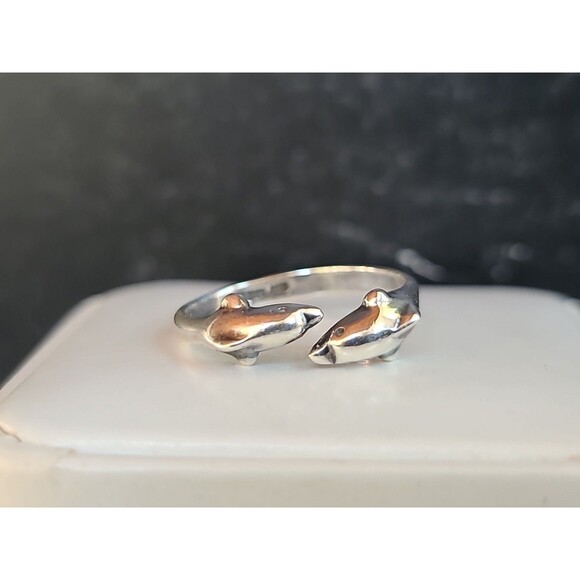 925 Sterling Silver Dolphin Bypass Ring Vintage SIZE US 6.75 - Picture 3 of 10